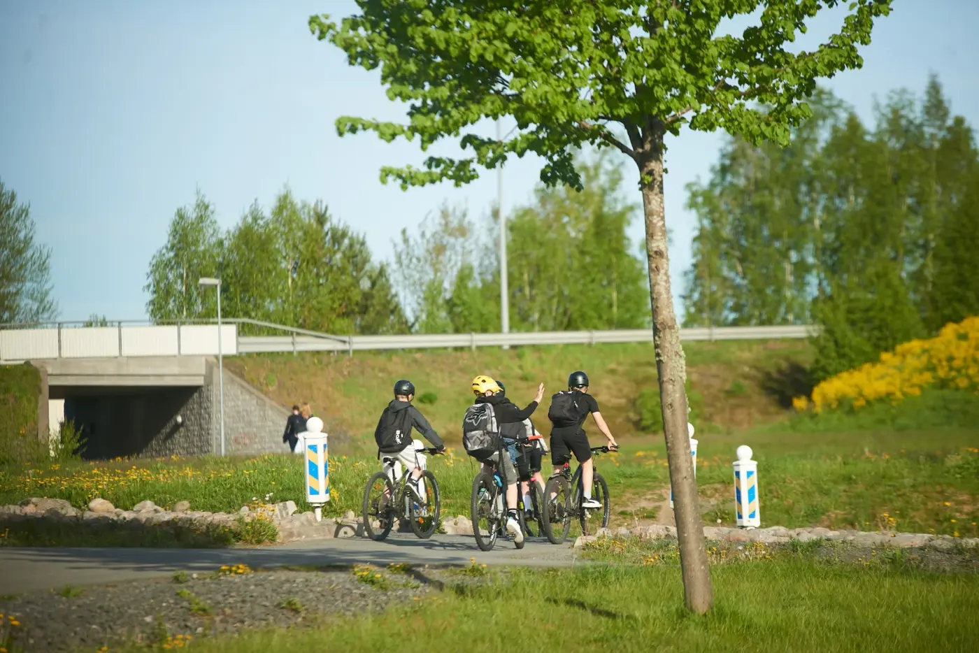 Ett gäng barn cyklar