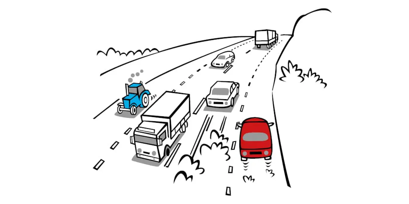 illustrerad bild av en bil som kör på vägrenen