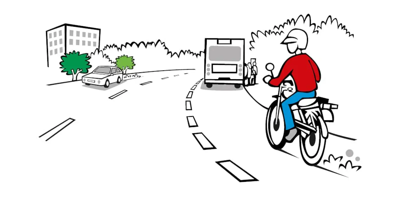tecknad bild av en person som åker moped i vägrenen